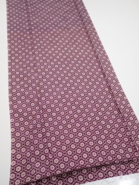 Photo2: 3i06z80  Japanese Kimono Silk  FABRIC Flower Grape 64.6x14.6 (2)