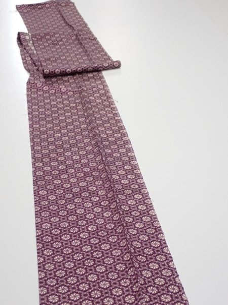 Photo3: 3i09z50  Japanese Kimono Silk  FABRIC Flower Grape 80.3x7.1 (3)