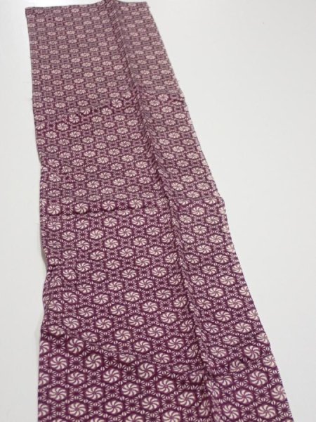 Photo5: 3i10z30  Japanese Kimono Silk  FABRIC Flower Grape 38.6x7.1 (5)