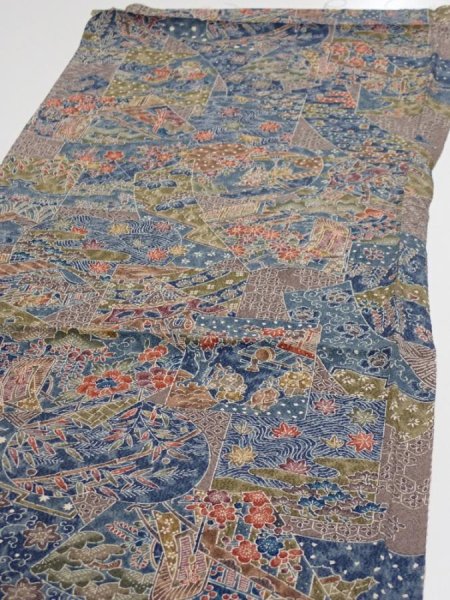 Photo3: 3i02z60  Japanese Kimono Silk  FABRIC Heian noble Navy 40.9x14.6 (3)