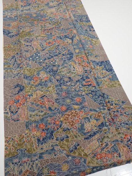 Photo2: 3i03z90  Japanese Kimono Silk  FABRIC Heian noble Navy 65.4x14.6 (2)