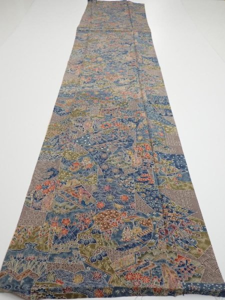 Photo5: 3i04z90  Japanese Kimono Silk  FABRIC Heian noble Navy 65.4x14.6 (5)