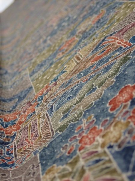 Photo4: 3i07z40  Japanese Kimono Silk  FABRIC Heian noble Navy 59.4x7.5 (4)