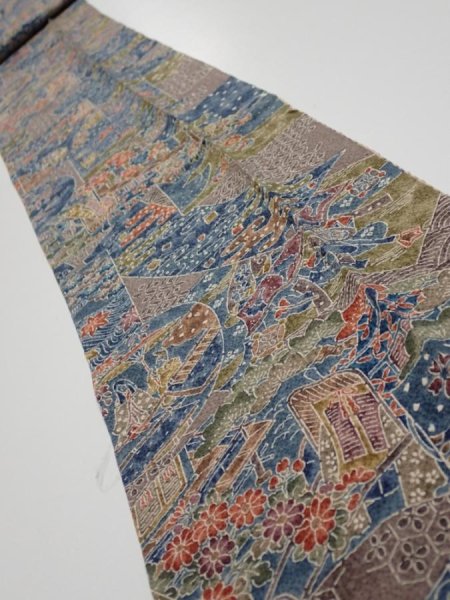 Photo1: 3i08z50  Japanese Kimono Silk  FABRIC Heian noble Navy 81.5x6.7 (1)