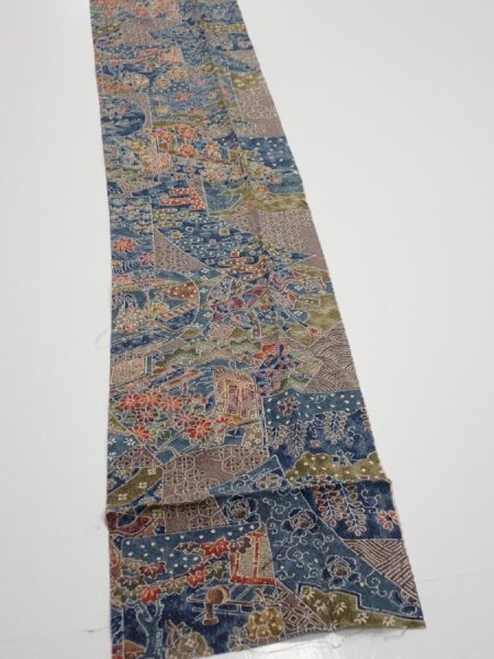 Photo3: 3i08z50  Japanese Kimono Silk  FABRIC Heian noble Navy 81.5x6.7 (3)
