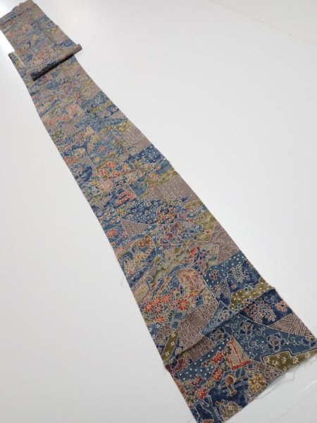Photo5: 3i08z50  Japanese Kimono Silk  FABRIC Heian noble Navy 81.5x6.7 (5)