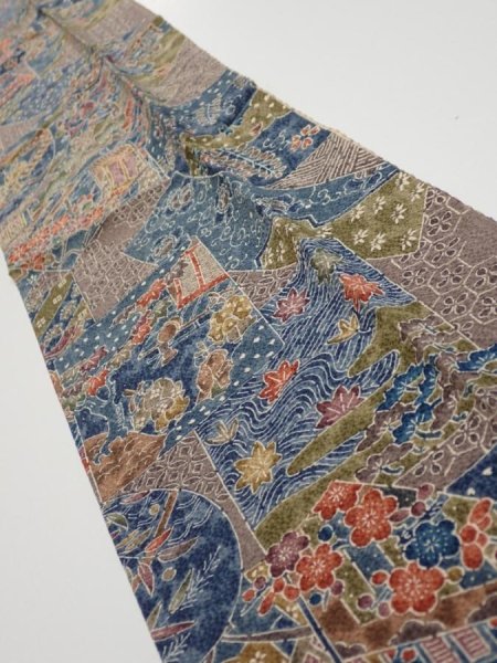 Photo2: 3i09z30  Japanese Kimono Silk  FABRIC Heian noble Navy 36.2x6.9 (2)