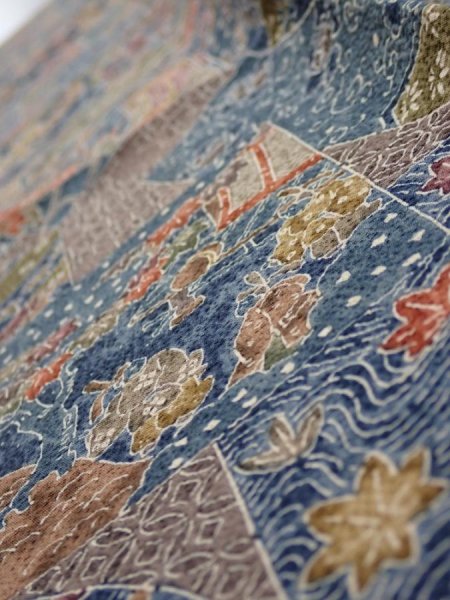 Photo5: 3i09z30  Japanese Kimono Silk  FABRIC Heian noble Navy 36.2x6.9 (5)