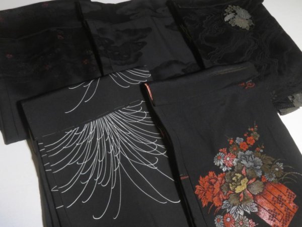 Photo5: 1HG2z14  Japanese Kimono Silk BLACK HAORI 25pcs FREE SHIPPING (5)