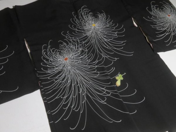 Photo6: 1HG2z14  Japanese Kimono Silk BLACK HAORI 25pcs FREE SHIPPING (6)