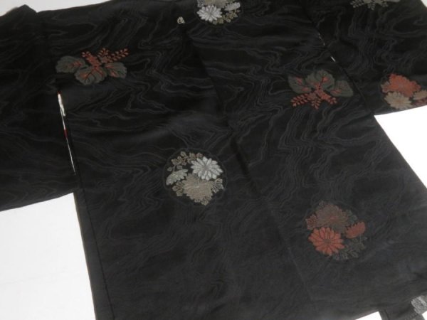 Photo8: 1HG2z14  Japanese Kimono Silk BLACK HAORI 25pcs FREE SHIPPING (8)