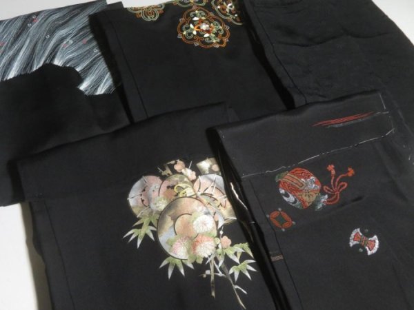 Photo3: 1HG3z14  Japanese Kimono Silk BLACK HAORI 25pcs FREE SHIPPING (3)