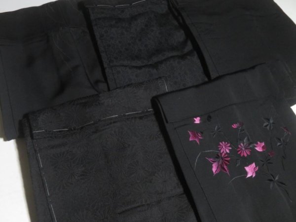 Photo7: 1HG3z14  Japanese Kimono Silk BLACK HAORI 25pcs FREE SHIPPING (7)