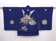Photo1: 6114T01z400 Vintage Japanese Kimono Synthetic Boy's HAORI Kabuto Navy (1)