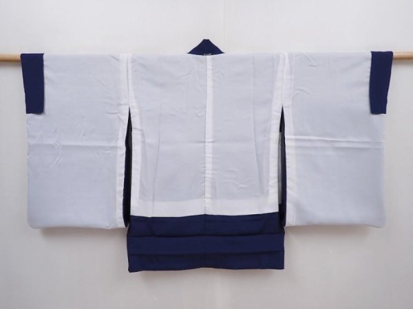 Photo7: 6114T01z400 Vintage Japanese Kimono Synthetic Boy's HAORI Kabuto Navy (7)