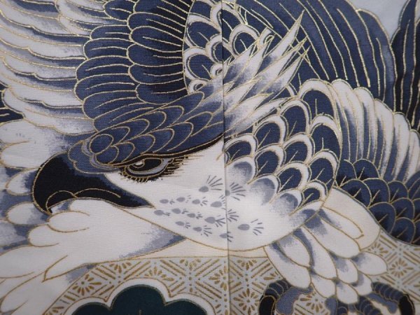 Photo4: 6114T02z350 Vintage Japanese Kimono Synthetic Boy's HAORI Hawk Black (4)