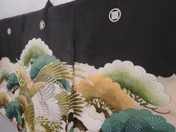 Photo2: 6114T03z270 Vintage Japanese Kimono Silk Boy's  Hawk Black (2)