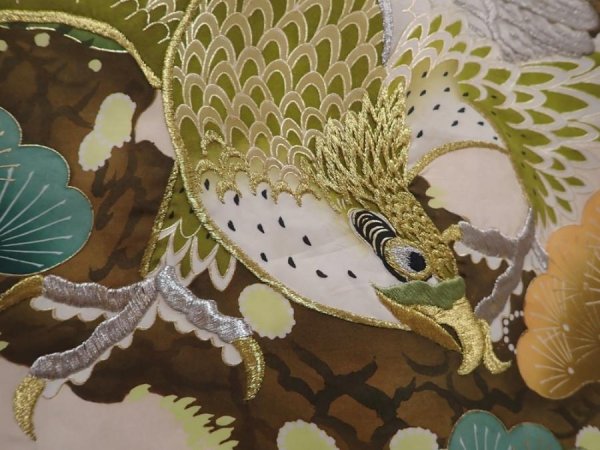 Photo4: 6114T03z270 Vintage Japanese Kimono Silk Boy's  Hawk Black (4)