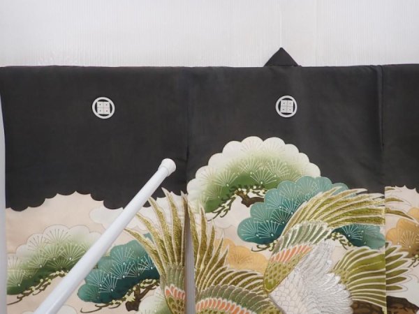 Photo6: 6114T03z270 Vintage Japanese Kimono Silk Boy's  Hawk Black (6)