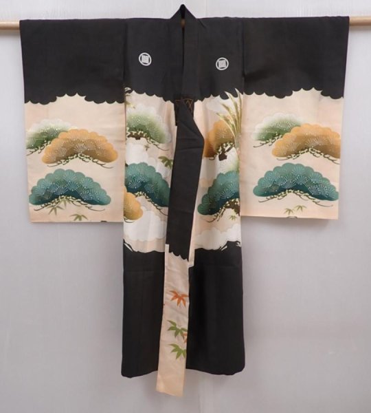 Photo8: 6114T03z270 Vintage Japanese Kimono Silk Boy's  Hawk Black (8)