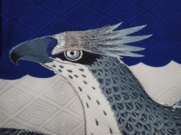 Photo4: 6114T04z330 Vintage Japanese Kimono Silk Boy's  Hawk Navy (4)