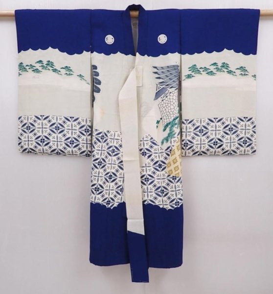 Photo7: 6114T04z330 Vintage Japanese Kimono Silk Boy's  Hawk Navy (7)