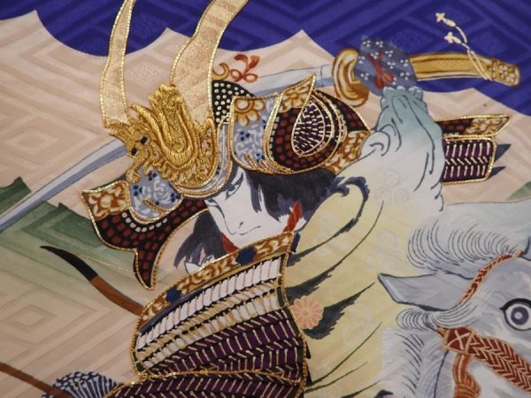 Photo4: 6114T06z400 Vintage Japanese Kimono Silk Boy's  Samurai Dark lavender blue (4)