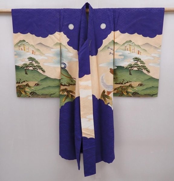 Photo8: 6114T06z400 Vintage Japanese Kimono Silk Boy's  Samurai Dark lavender blue (8)