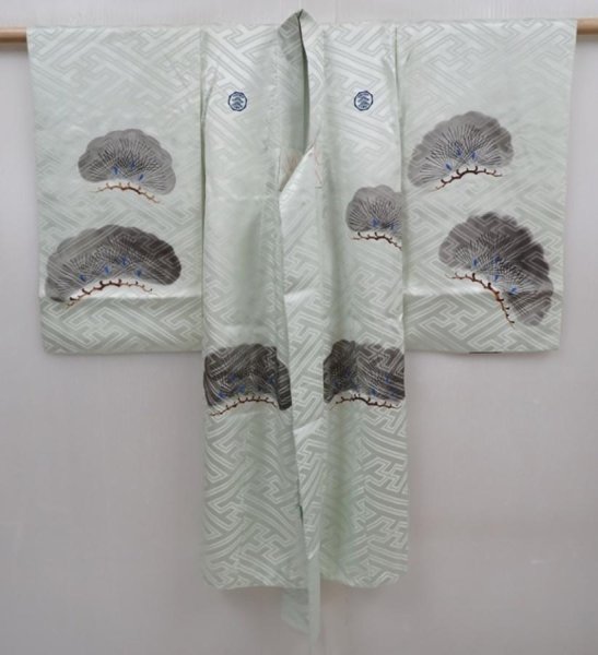 Photo7: 6114T08z410 Vintage Japanese Kimono Silk Boy's  Kabuto Soft green (7)