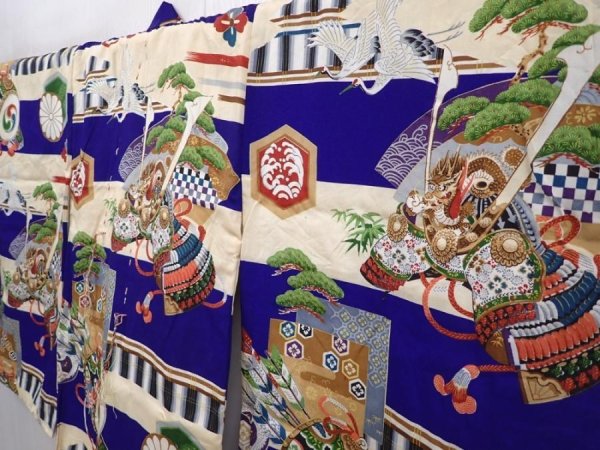 Photo2: 6114T09z280 Vintage Japanese Kimono Silk Boy's  Kabuto Dark lavender blue (2)