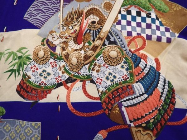 Photo4: 6114T09z280 Vintage Japanese Kimono Silk Boy's  Kabuto Dark lavender blue (4)