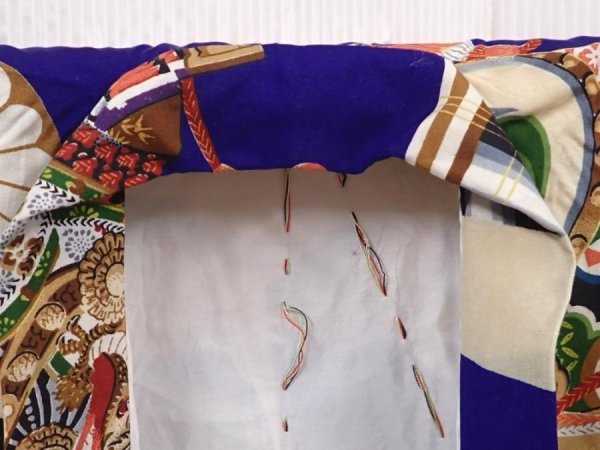 Photo5: 6114T09z280 Vintage Japanese Kimono Silk Boy's  Kabuto Dark lavender blue (5)