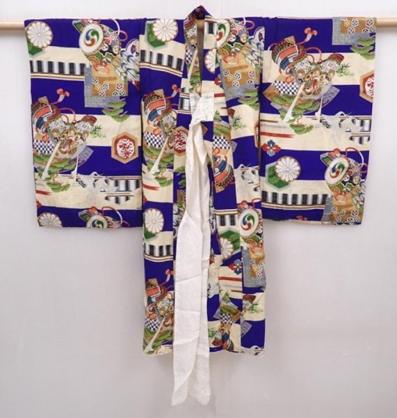 Photo6: 6114T09z280 Vintage Japanese Kimono Silk Boy's  Kabuto Dark lavender blue (6)