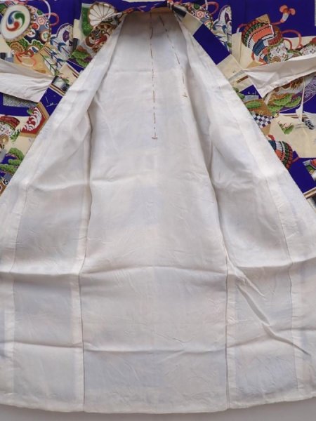 Photo7: 6114T09z280 Vintage Japanese Kimono Silk Boy's  Kabuto Dark lavender blue (7)