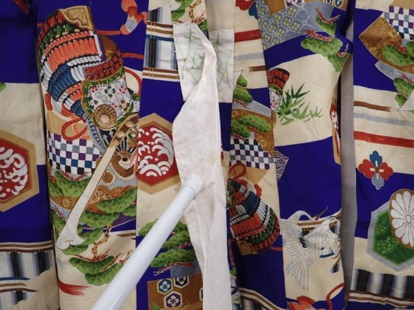 Photo8: 6114T09z280 Vintage Japanese Kimono Silk Boy's  Kabuto Dark lavender blue (8)