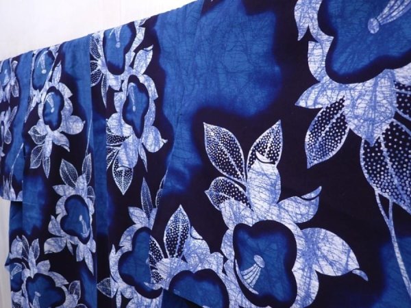 Photo2: 6114T12z450 Vintage Japanese Kimono Cotton YUKATA Flower Indigo (2)
