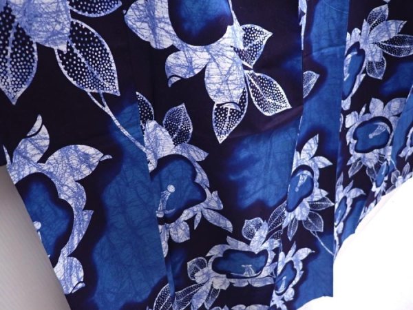 Photo3: 6114T12z450 Vintage Japanese Kimono Cotton YUKATA Flower Indigo (3)