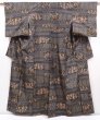 Photo1: 6114T13z730 Vintage Japanese Kimono Silk TSUMUGI Scenery Black (1)