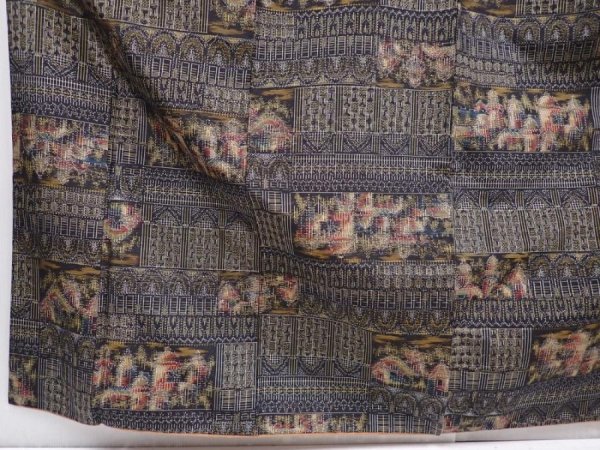 Photo4: 6114T13z730 Vintage Japanese Kimono Silk TSUMUGI Scenery Black (4)