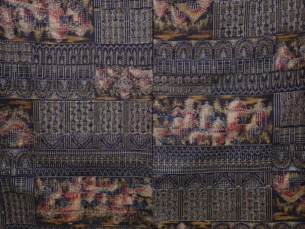Photo5: 6114T13z730 Vintage Japanese Kimono Silk TSUMUGI Scenery Black (5)