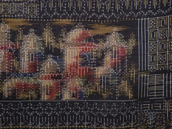 Photo6: 6114T13z730 Vintage Japanese Kimono Silk TSUMUGI Scenery Black (6)