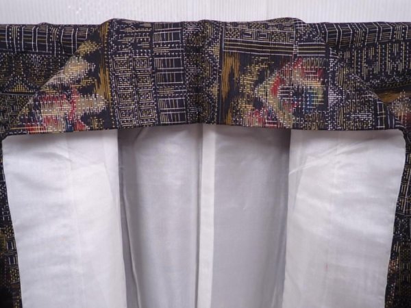 Photo7: 6114T13z730 Vintage Japanese Kimono Silk TSUMUGI Scenery Black (7)