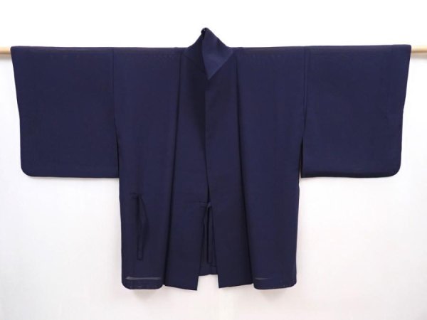 Photo5: 6115T01z330 Vintage Japanese Kimono Silk See through DOCHUGI Dark navy (5)