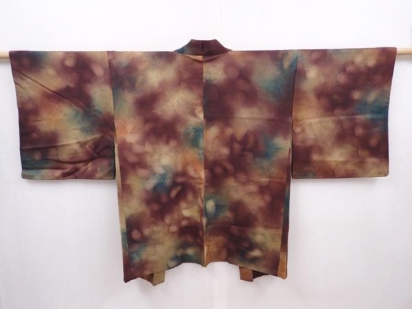 Photo1: 6115T02z500 Vintage Japanese Kimono Silk HAORI  Dark brown (1)