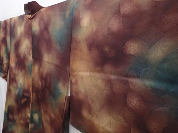 Photo2: 6115T02z500 Vintage Japanese Kimono Silk HAORI  Dark brown (2)