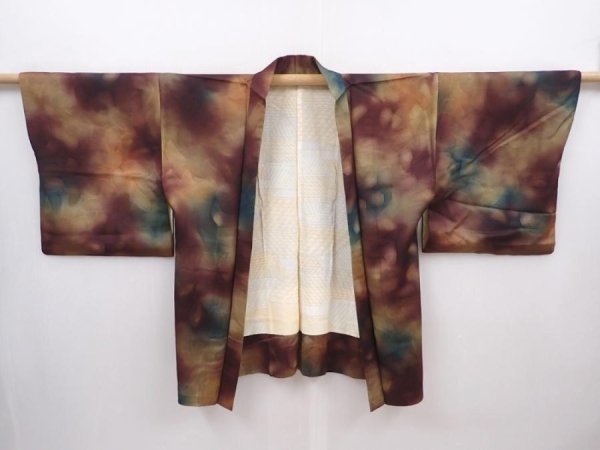 Photo5: 6115T02z500 Vintage Japanese Kimono Silk HAORI  Dark brown (5)
