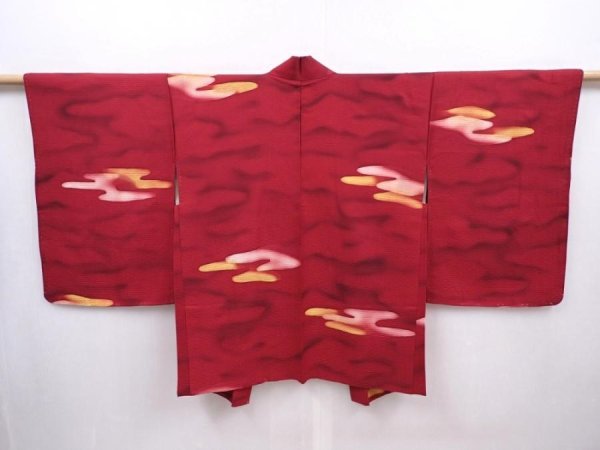 Photo1: 6115T03z510 Vintage Japanese Kimono Silk HAORI Cloud Wine red (1)