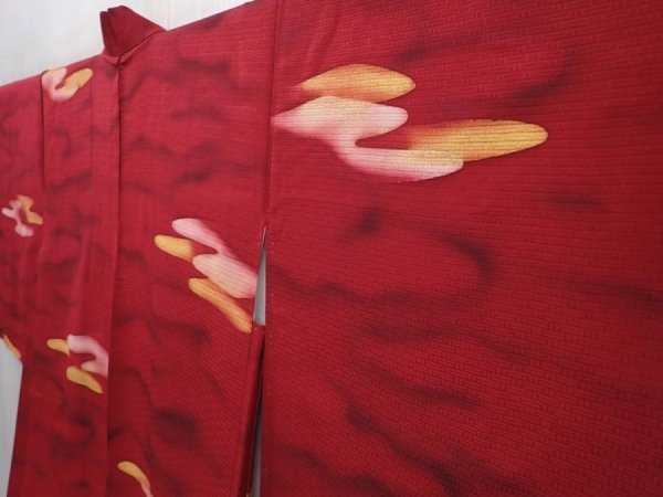 Photo2: 6115T03z510 Vintage Japanese Kimono Silk HAORI Cloud Wine red (2)