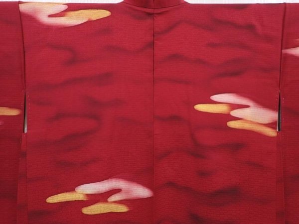 Photo3: 6115T03z510 Vintage Japanese Kimono Silk HAORI Cloud Wine red (3)
