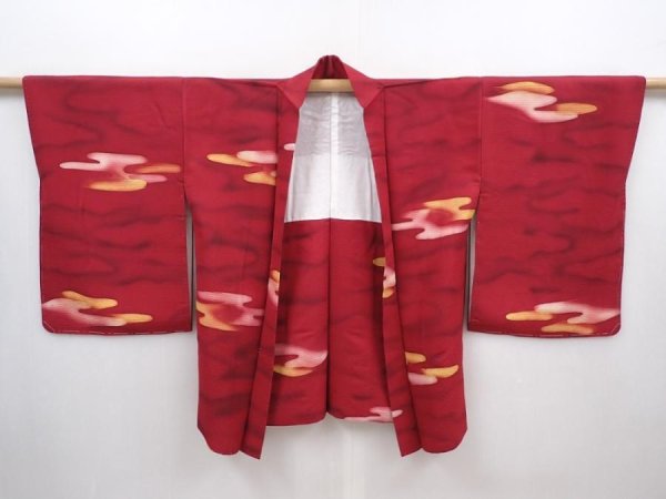 Photo5: 6115T03z510 Vintage Japanese Kimono Silk HAORI Cloud Wine red (5)